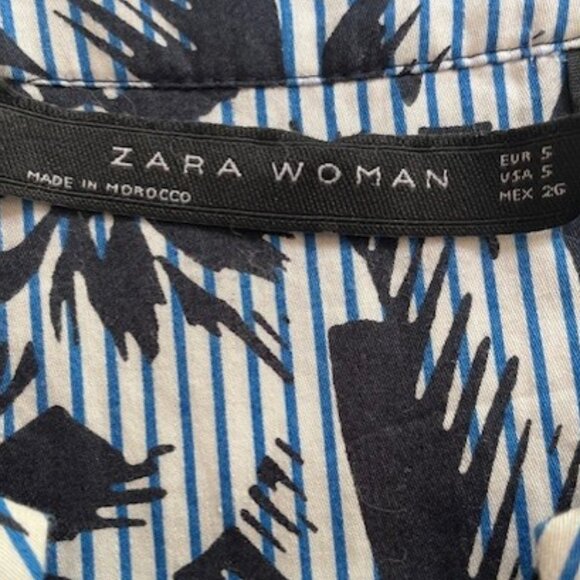 Zara Women's Black, Blue & White Long Sleeve V-Neck Maxi Midi Dress Size S - Picture 3 of 4